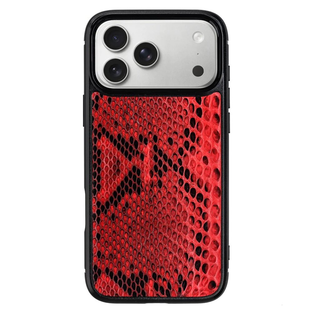 Python Leather iPhone 17 Pro / Pro Max Case • Luxury Exotic • Dark Ruby